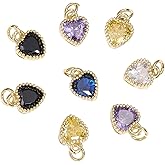 LEGENTLISUR 10Pcs Gold Heart Charms for Jewelry Making Gold Plated Brass Charms Cubic Zirconia Crystal Pendants for Earring Bracelet Necklace Jewelry Making