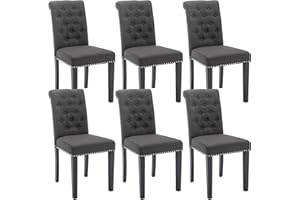 Westice Dining Chairs Set of 6, Upholstered Fabric Kitchen Chairs Dining Room Side Chair with Nailhead Trim and Rubber Wood Legs, Dark Gray