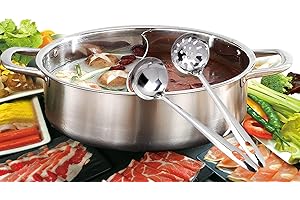 LP Living Plus Dual Sided Stainless Steel Shabu Shabu Hot Pot with Glass Lid, 30cm