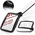 Folding Handheld Magnifying Glass with Light, Brightness Dimmable Magnifying Glass for Reading, LED 3X Large Rectangle Books Magnifier with Light for Seniors, Lighted Gifts for Elderly with Low Vision