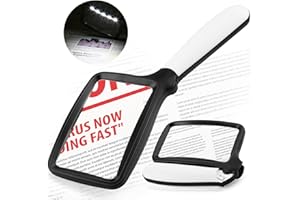 SHELEPRO Folding Handheld Magnifying Glass with Light, Brightness Dimmable Magnifying Glass for Reading, LED 3.0X Rectangle Books Magnifier with Light for Seniors, Lighted Gifts for Elderly with Low Vision
