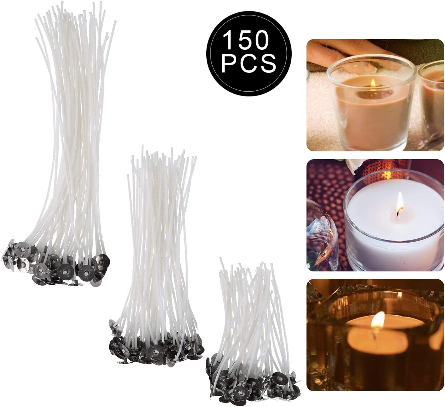 YeeStone Candle Wick 150 Pieces Candle Wicks Candles Wick in 3 Different Sizes for Candle