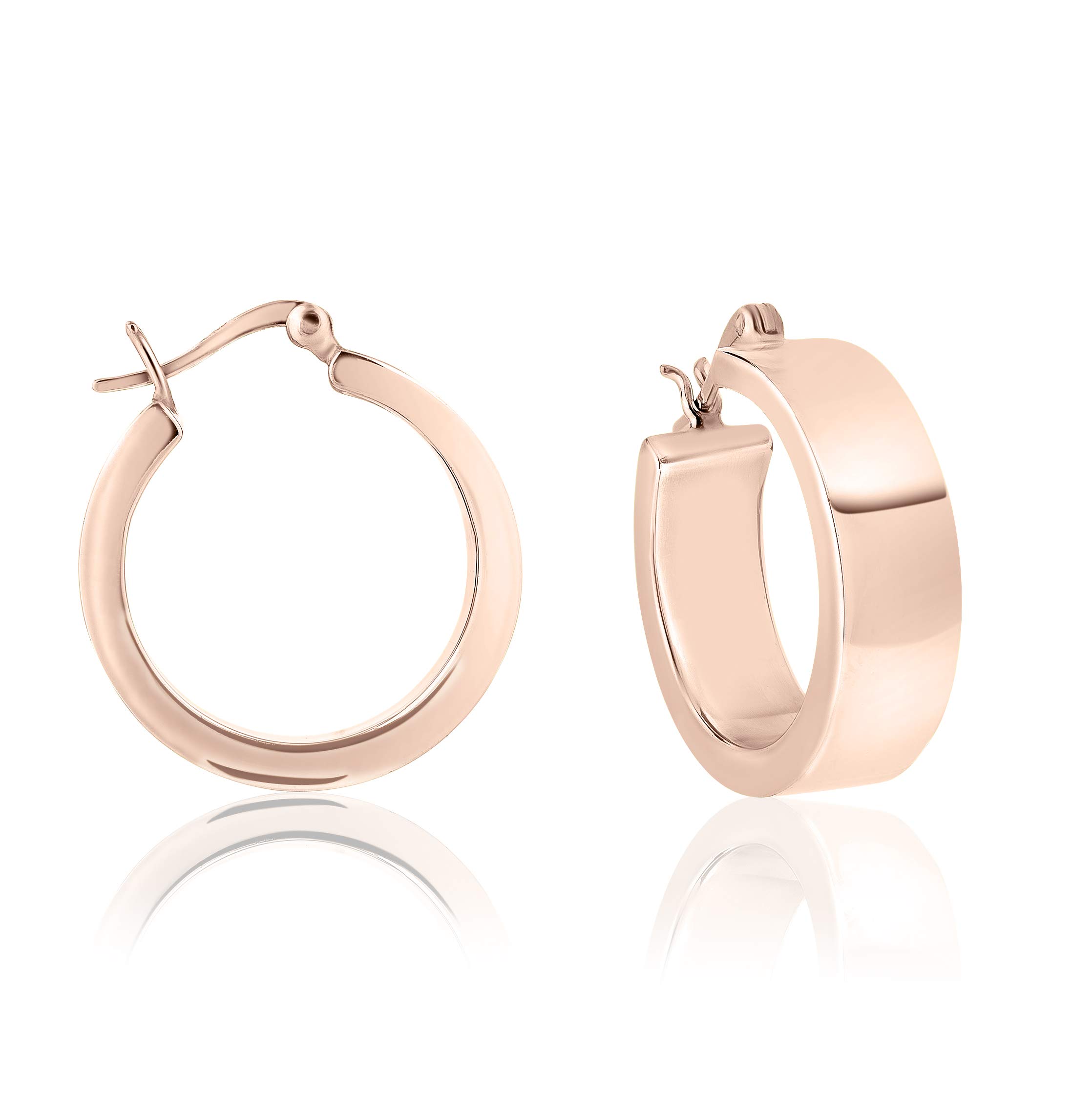 DTPSilver - Thick Creole Hoops Earrings 925 Sterling Silver Rose Gold Plated- Thick 3 mm - Wide 8 mm - Diameter 25 mm