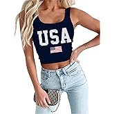 USA Crop Tops for Women American Flag Tank Top Patriotic 4th of July Tops Memorial Day Crop Shirt