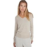 Style Republic Women's 100% Cashmere V-Neck Sweater, Regular Fit, Premium Knit Jumper for Autumn and Winter, Sand, Size Large, L