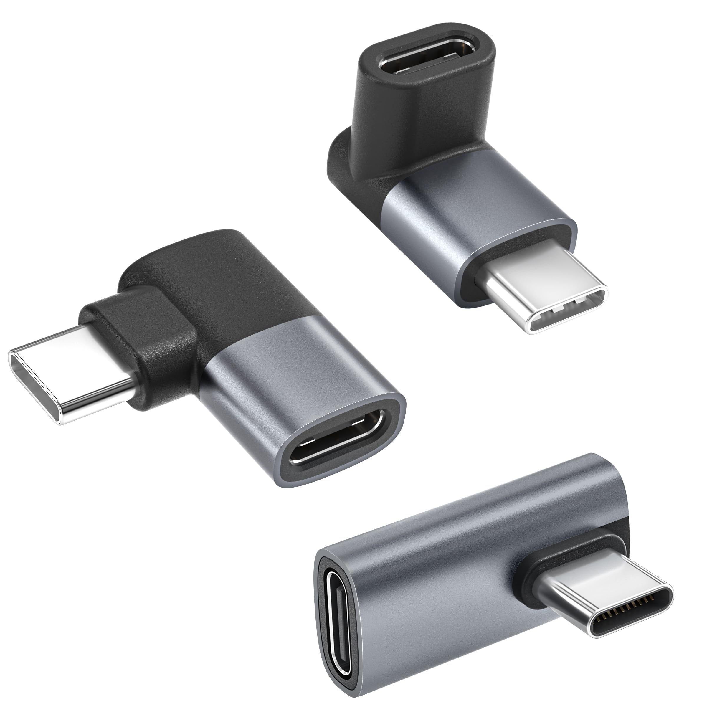 BASESAILOR 90 Degree USB C Adapter 3Pack,100W Right Angle USBC Male to Type C Female Extender Connector,40Gbps USB4 Thunderbolt 4 3 Extension Converter for MacBook,Steam,Switch,iPhone 17 17e,Laptop