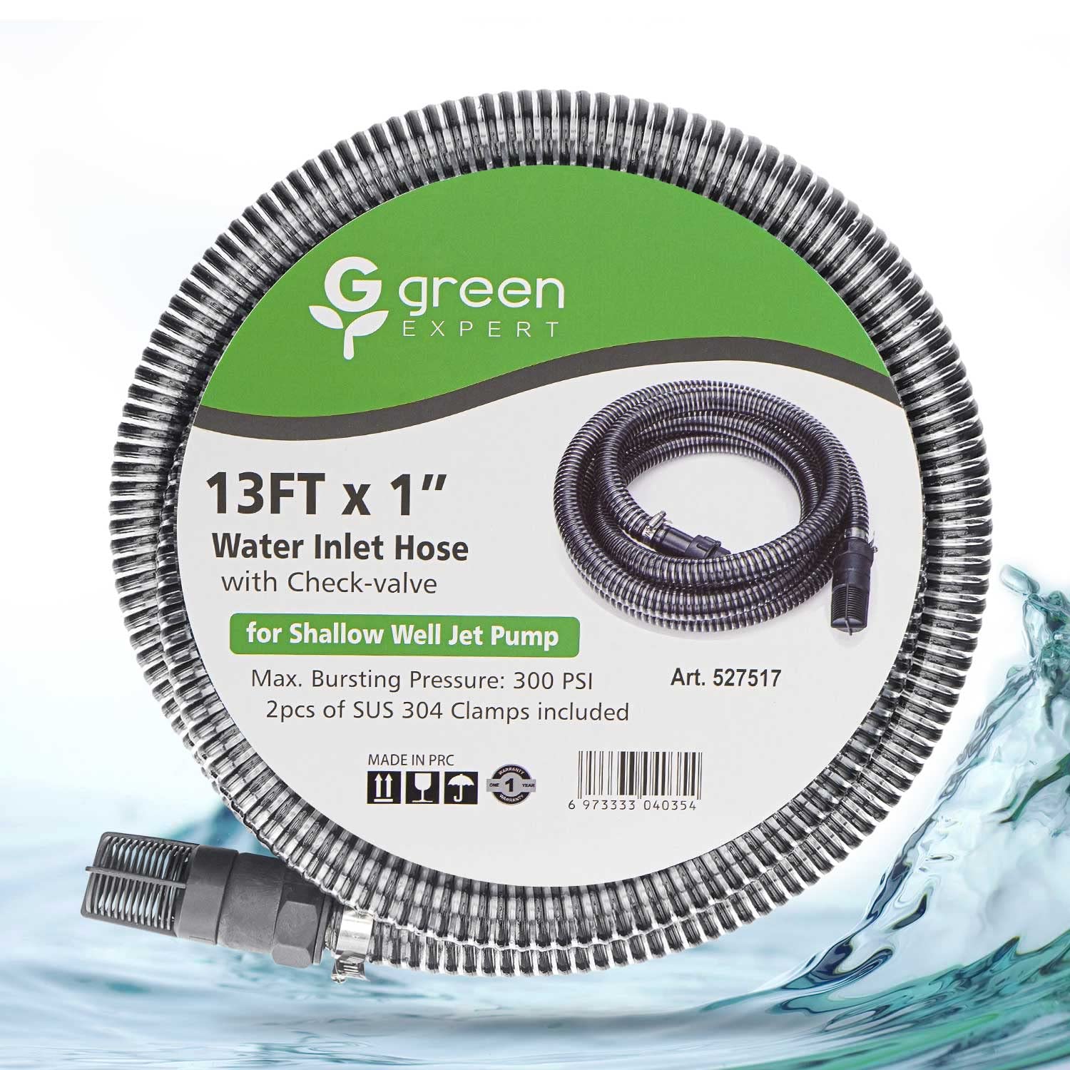 Green Expert 13FT x 1” ID Suction Hose with Check