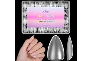 Short Almond Nail Tips 504Pcs, Jofay Fashion Pre-shaped & Etched Acrylic Fake Nails Full Cover Almond Clear Gel Nail Tips Full Matte False Nails Press On Nails for Nail Extensions DIY Salon 19 Sizes