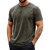Runcati Mens Short Sleeve T-Shirts 100% Cotton Heavyweight Casual Crew Neck Shirt Vintage Acid Wash Summer Tees