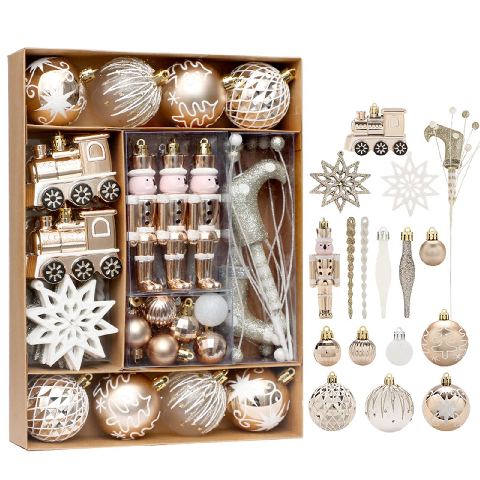 Fouriding 50pcs Christmas Balls Ornaments - Small Baubles Balls, Shatterproof Plastic, Hanging Decorations for Xmas Tree Holiday Party (Champagne)