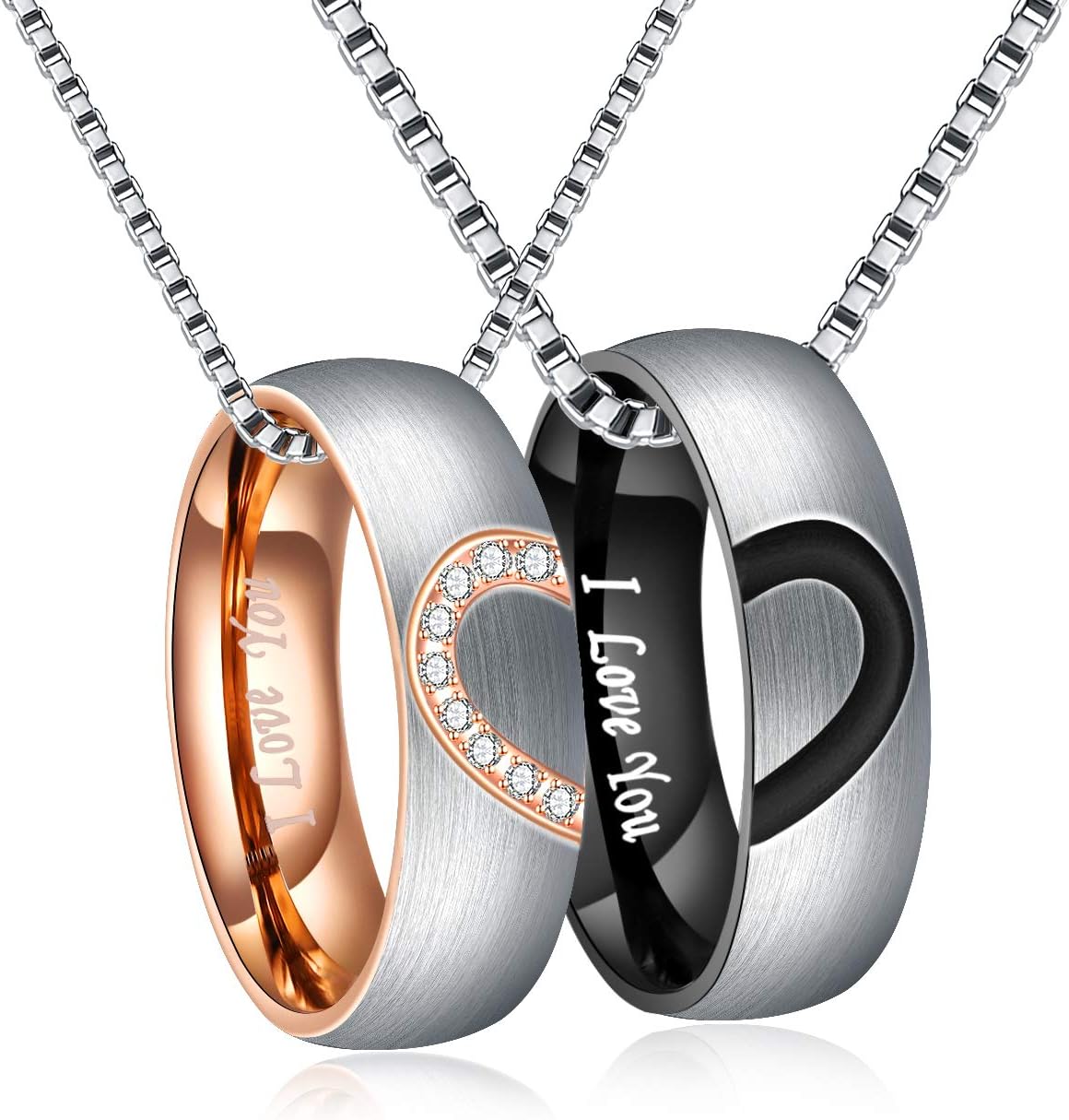 Promise Rings for couples，6mm Stainless Steel Heart Matching Couple Ring Sets for Women & Men I Love You Wedding Engagement Band