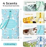 LASENTEUR Scented Sachets Fresh Linen Cotton Vanilla Eucalyptus 16 Packs view 2