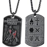 QIYURIDE Christian Necklace for Men, Knights Templar Religious Gifts for Mens, Stainless Steel Cross Armor of God Chain