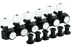 Guyker 6 In-line Guitar Locking Tuners – 1:18 Lock String Tuning Key Pegs Machine Heads for Folk Classical Acoustic Electric Guitar – Pearl Buttons, Black