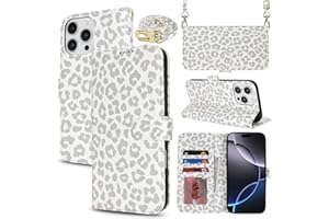 Jaorty Phone Case for iPhone 16 Pro Max with Card Holder,Wallet Case for iPhone 16 Pro Max with Crossbody Shoulder Strap for Women,Anti-Lost Magnetic Flip Cover Purse,6.9",White Leopard