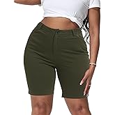 Gocolloa Womens Plus Size Bermuda Shorts Stretchy High Waisted Summer Casual Midi Shorts