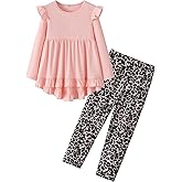 Yekaty Girls Clothes Ruffle Shoulder High Low Hem Long Sleeve Top and Floral Pants 2 Piece Fall Outfits Clothing Set