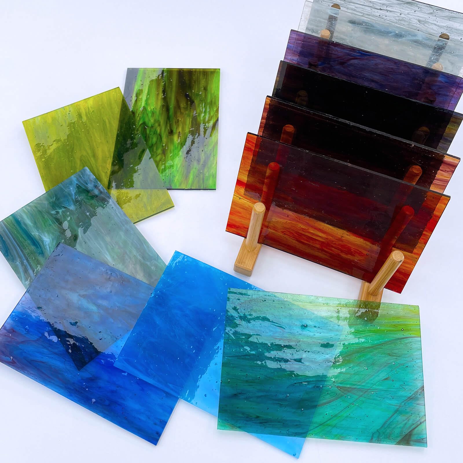 LITMIND 12 Sheets Smooth Translucent Texture Stained Glass Variety Pack - 6x4 Inch Assorted Cathedral Art Glass for Crafts & Stunning Mosaic Projects with Mist Pattern