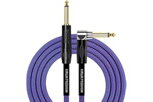 Kirlin Cable IWB-202BFGL-20/RO -20 feet- Straight to Right Angle 1/4-Inch Plug Premium Plus Instrument Cable, Royal Blue Tweed Woven Jacket