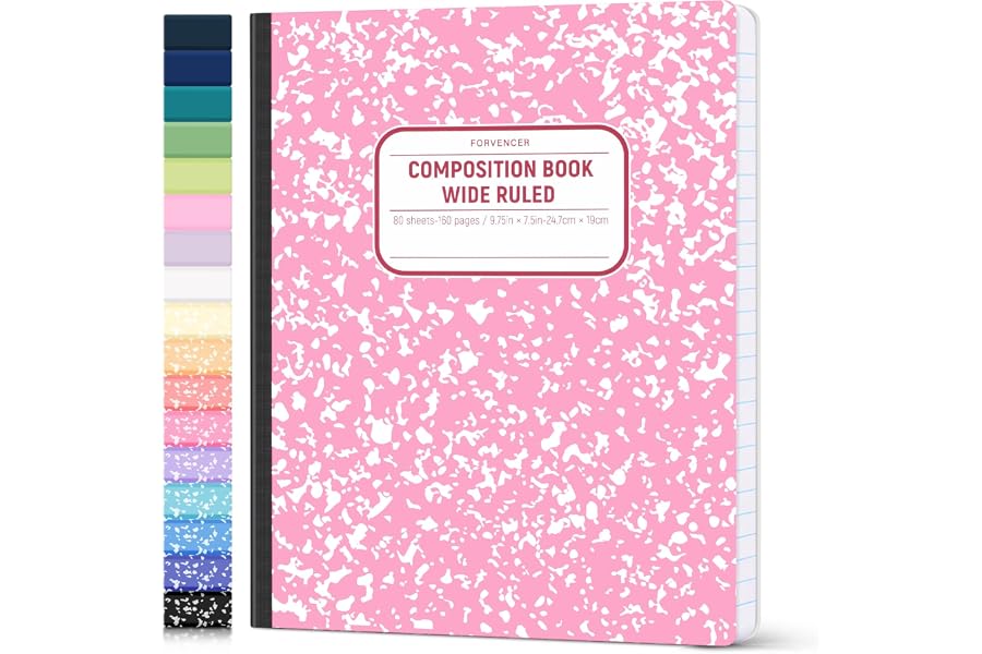 Composition Notebook Wide Ruled, Lay Flat Wide Ruled Composition Book | Smooth Paper, Pastels Colors Notebook for School Supp