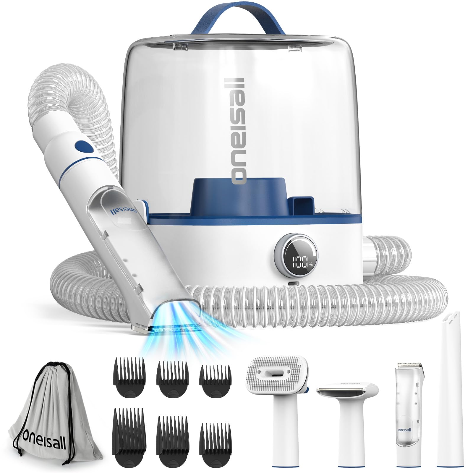 Photo 1 of oneisall Cordless Dog Grooming Vacuum Kit, Dog Grooming Kit with 5100mAh & 4-in-1 Pet Tools, 3L Dust Cup, Low Noise for Shedding & Grooming and Suitable for Home/Car Cleaning