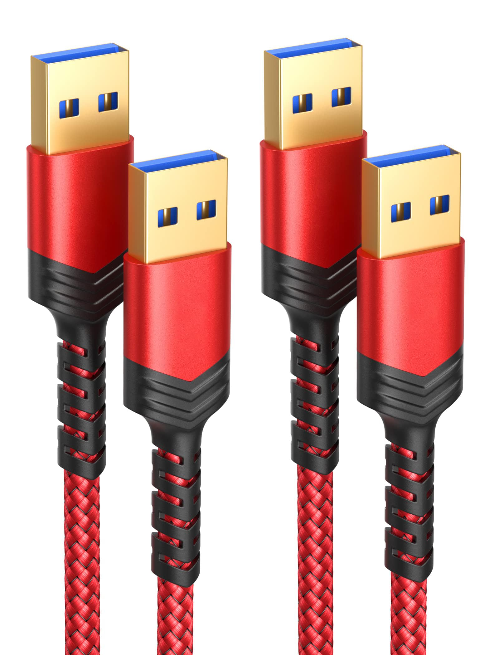 JSAUX USB 3.0 A Male to Male cable, [2-pack/1M+2M] SuperSpeed Data Transfer Cable Gold Plated Compatible with External Hard Drive, WD My Cloud, DVD, Laptop Cooler and Blu-ray Disc Player, etc - Red
