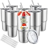 YOUKE OLA 8 Pack Stainless Steel Insulated Tumbler with Lids and Straws Bulk Double Wall Vacuum Insulated Coffee Travel Tumbler for DIY Gift (Silver, 30oz)
