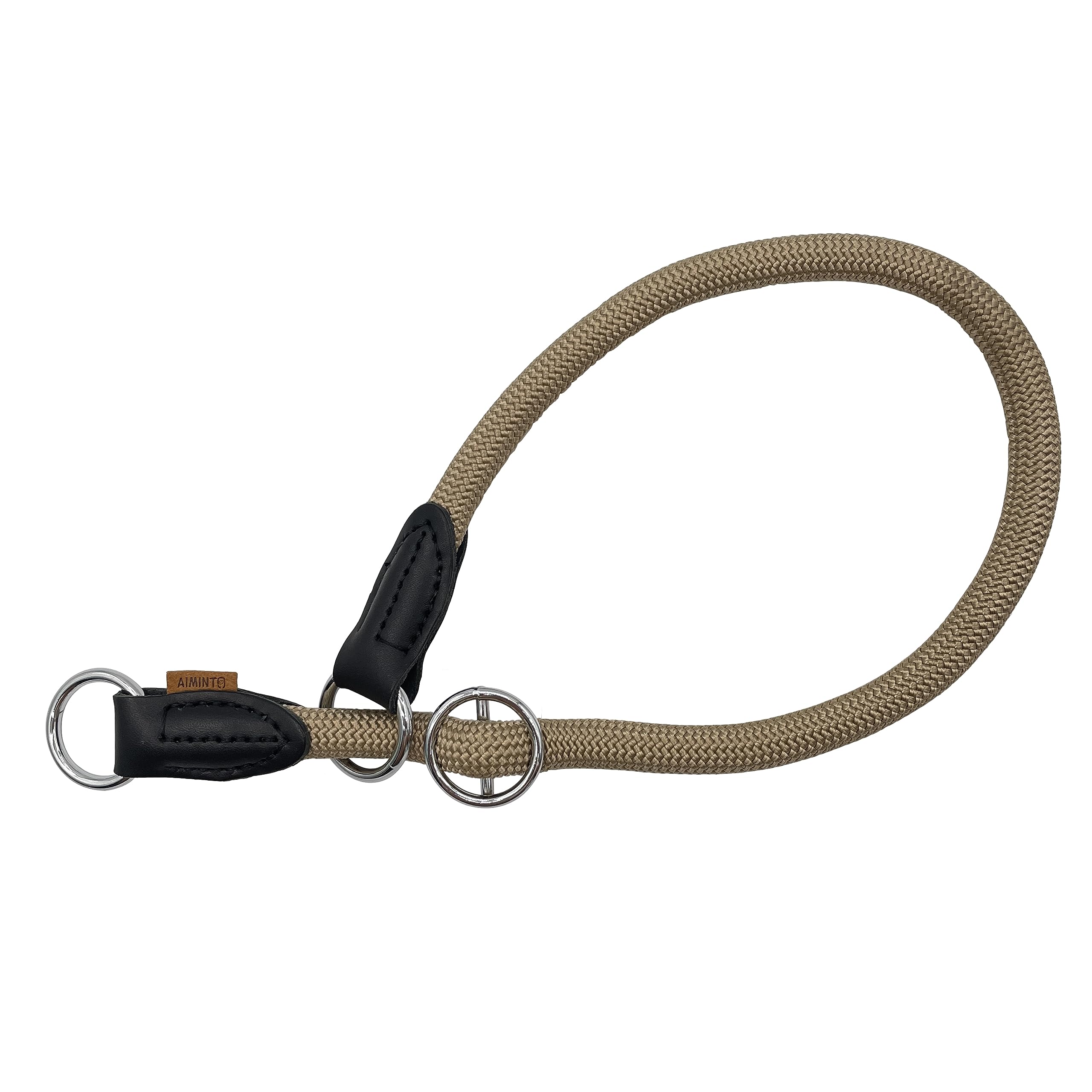 Aiminto Braided Collar, Pro Training Dog Collar, No Pull Round Martingale Collar, Slip Collar with Slidable Stop Ring - Ideal for Large Dogs (L(1/2") - 22" Long, Khaki)