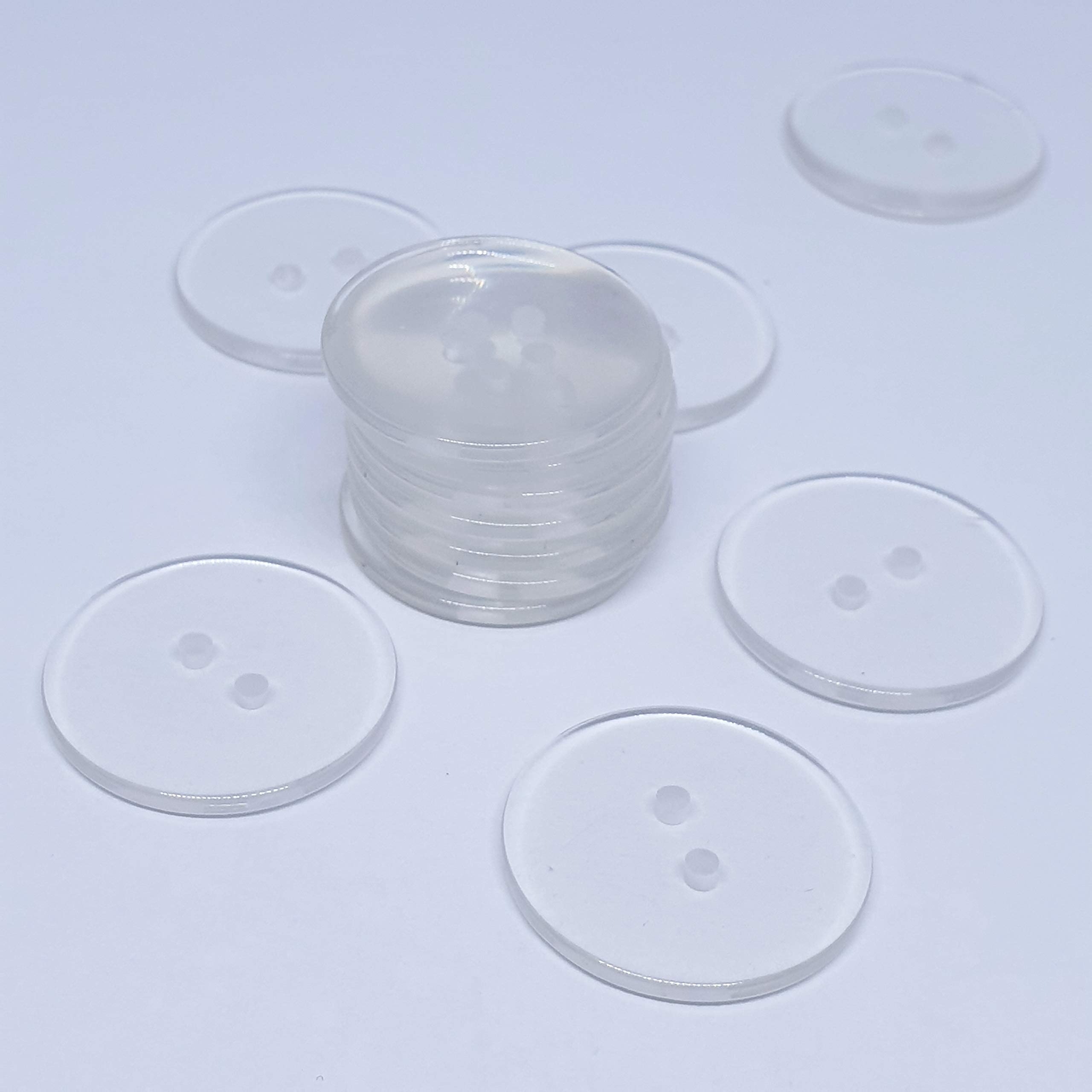 MajorCrafts® 24pcs 28mm Transparent Clear 2 Holes Large Round Resin Sewing Buttons Needlework Arts and Crafts Embellishments