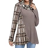 Cestyle Women's Cowl Neck Tunic Sweater Long Sleeve Christmas Sweatshirts Holiday Plaid Tops Winter