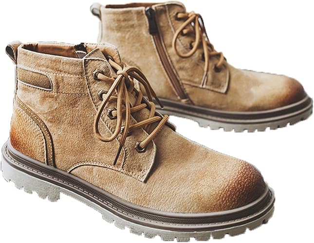 Amazon Ramemo 砂漠靴 ショートブーツ カジュアルシューズ 本革 外羽根 春夏秋冬 メンズ 防寒 レースアップ 厚底 防水 エンジニアブーツ ジッパー付き ウォーキング ワーク カッコイイ ブラック ブラウン 24 27cm ブーツ