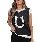 Foenlintenso Women Horseshoe Western Tank - Contrast Trim Round Neck Vest