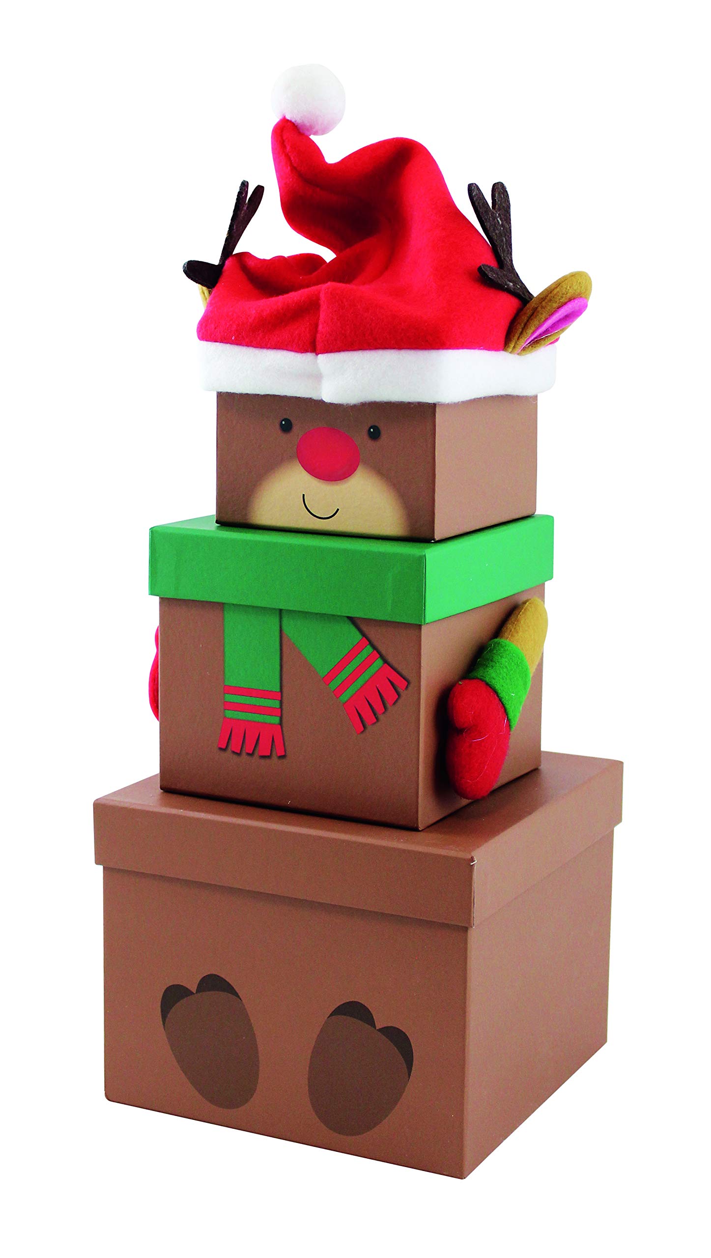 Eurowrap Playful, Plush, Stackable Storage Boxes, 3 Count, 9.5 x 7.5 cm to 15.5 x 12 cm, Rennes, Reindeer