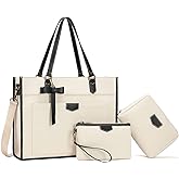 Keyli 3pcs Laptop Bag for Women,15.6 Inch Canvas Tote Bag Work Bags Large Business Computer Briefcase Shoulder Handbag Purse