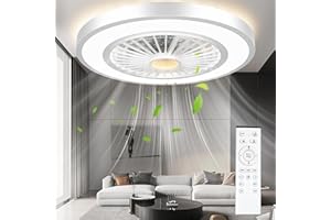 SYLEEN 22'' Ceiling Fans with Lights and Remote, DC Motor Stepless Dimmable Ceiling Fans with Night Light, 3000-6500K Color Temperature Celing Fan with Light Flush Mount with 6 Speeds White