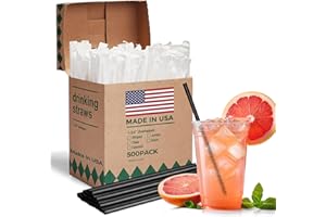 Glotoch Express 500 PCS Individually Wrapped Black Plastic Straws, 7.75'' Long, 0.24'' Diameter Disposable Drinking Straws for Every Occasion, Party, Made in USA