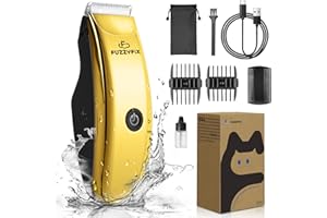 FuzzyFix Pet Grooming Clippers for Matted Hair Cat, Low Noise Hair Trimmer Kit for Long Fur, Waterproof Portable USB Rechargeable Professional Pet Grooming Supplies Cordless Shaver Gold