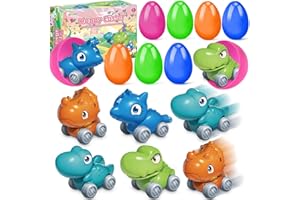 LETAPAPA 8 Pack Easter Eggs Filled with Dinousaur Cars for Easter Basket Stuffers, Plastic Easter Eggs with Vehicle Toys Inside for Easter Eggs Hunt, Kids Easter Party Favor Supplies, Easter Egg Fillers
