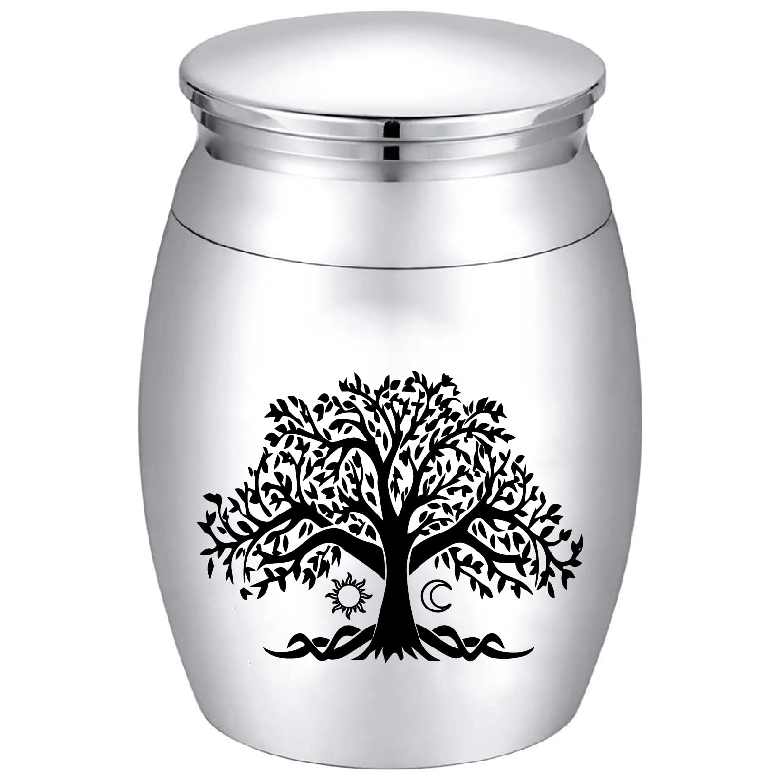CREATCABIN Small Urns for Human Ashes Mini Keepsake Urn Cremation Decorative Memorial Funeral Ashes Holder Black Engraved Stainless Steel for Pet Dog Cat Puppy Bird 1.57 x 1.18 Inch-Tree of Life