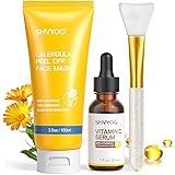 Calendula Peel Off Face Mask, SHVYOG 3-in-1 Blackhead Remover Peel Off Mask with Vitamin C Serum & Brush, Purifying & Deep Cl
