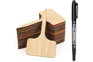 KINGLAKE GARDEN Bamboo Plant Labels,Plant Labels Garden Tags 60 Pack T-Type Wooden Plant Sign Tags Vegetable Garden Markers for Plants(6.5 X 10 cm)