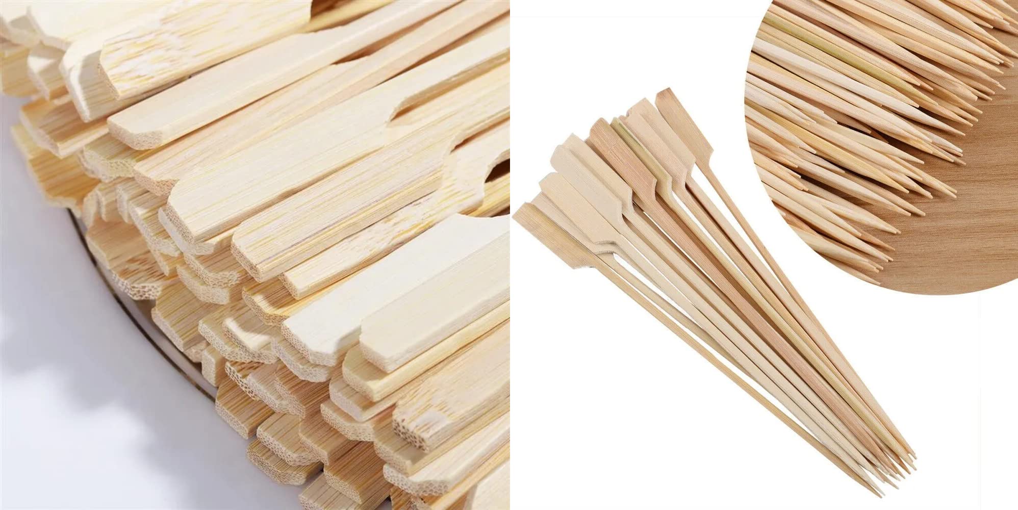 Skewers Pack of 150/300 - Durable Bamboo Sticks with 30cm Length 3mm Diameter Ideal for BBQ, Kebab, Cake Topper, Chocolate Fountain and Fruits (9 cm - 100 Skewers)