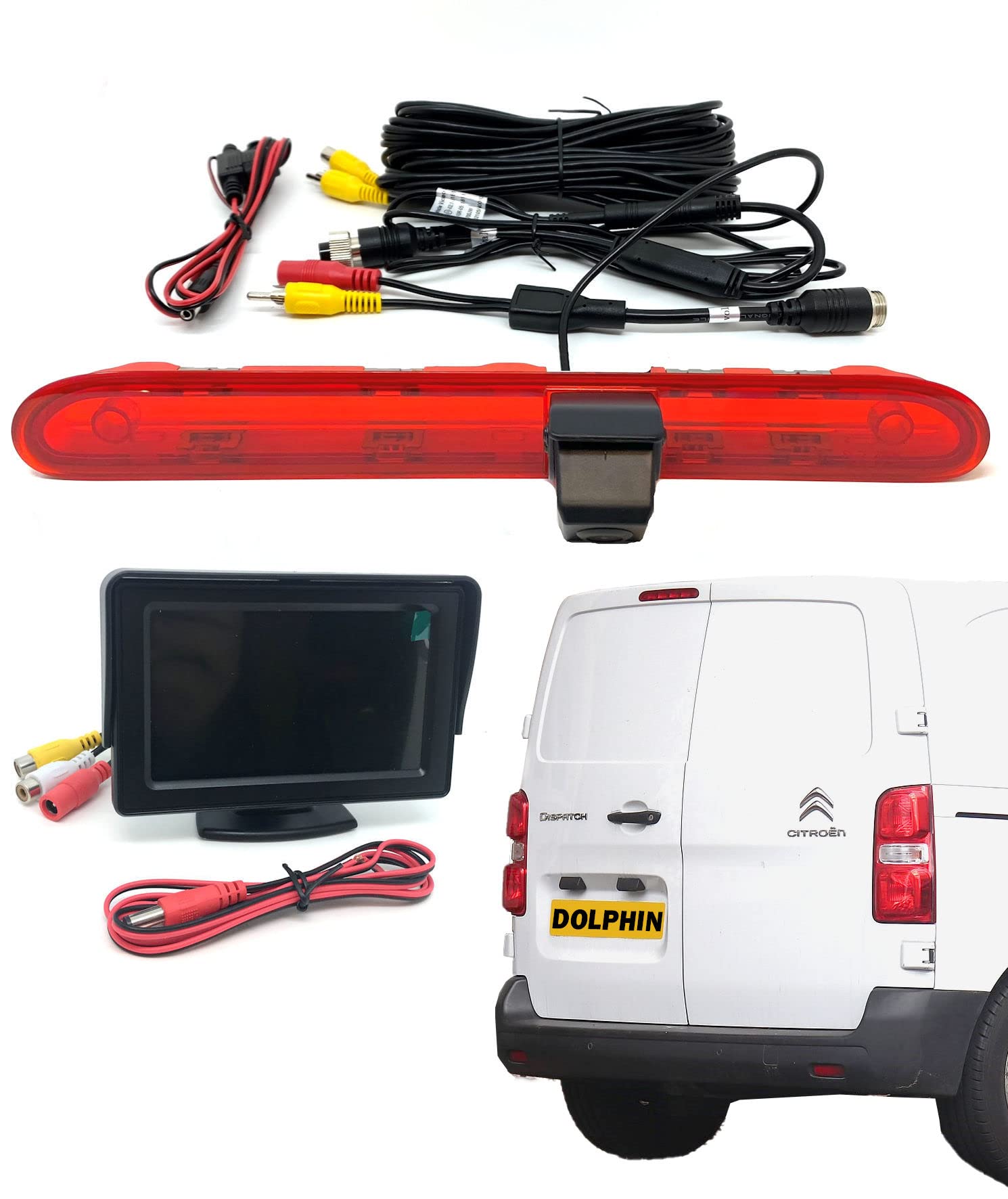 Dolphin Automotive Rear High Level Brake Light Reversing Parking Camera For Peugeot Expert & Citroen Dispatch Van 2016 Onwards - With 4.3" Dash Monitor