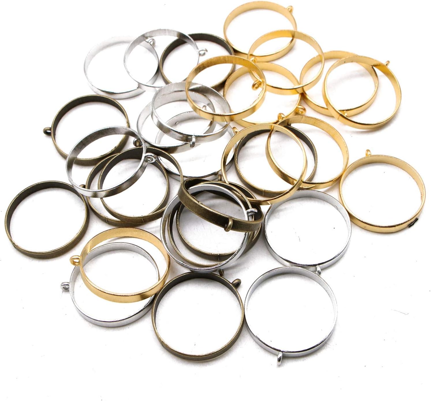JETEHO 30 Pack 35mm 3 Colors Round Open Back Bezel Pendant for Pressed Flower, Resin, Polymer - Zinc Alloy Open Back Frame with 1 Loop, Silver&Gold&Bronze