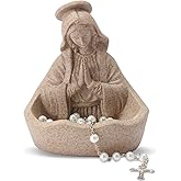 LVEOLU Virgin Mary Statue, Catholic Gifts for Women, Virgin Mary Keepsake Rosary Holder, 5.5" Blessed Mother Statues, Catholic Decor (Sandstone)