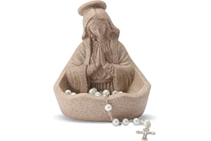 LVEOLU Virgin Mary Statue, Catholic Gifts for Women, Virgin Mary Keepsake Rosary Holder, 5.5" Blessed Mother Statues, Catholic Decor (Sandstone)