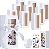 Honoson 24 Pcs Tumbler Gift Box with Ribbon for Sublimation Glass Exhibition Boxes Transparent for 12oz 16oz 20oz Drinking Cup Glasses Jars Mug Can Blanks (White)