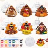 Eersida 6 Sets Thanksgiving Turkey Gnome Ceramics DIY Painting Kit Brushes | Unpainted Ceramic Figurines DIY, 12 Color Palette Included, Fall Harvest Table Decor, Thanksgiving Craft Activity