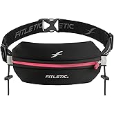 Fitletic Neo Race Belt, Black & Pink | Unique No Bounce Design for Marathon, Triathlon, Trail, 5k, 10k | Womens Running Belt | N01R-08