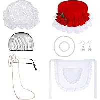 mifengda 8Pcs Christmas Mrs Claus Costume for Women - Red and White - One Size - Adult-Sized Costume - Mrs Claus - Curly Wig 
